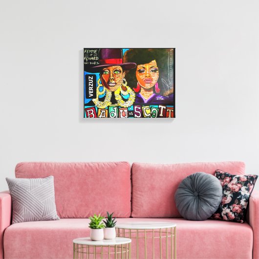 "Badu vs Scott" van Valencia Goodwin Canvas Afdruk (Insitu (Woonkamer))