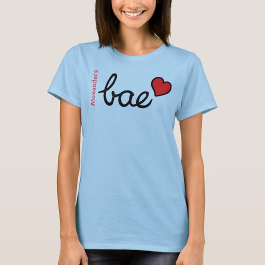 Bae baby text & red heart with boyfriend name t-shirt (Voorkant)