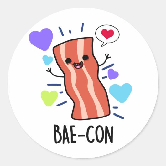 Bae-con Funny Bacon Pun Ronde Sticker (Voorkant)