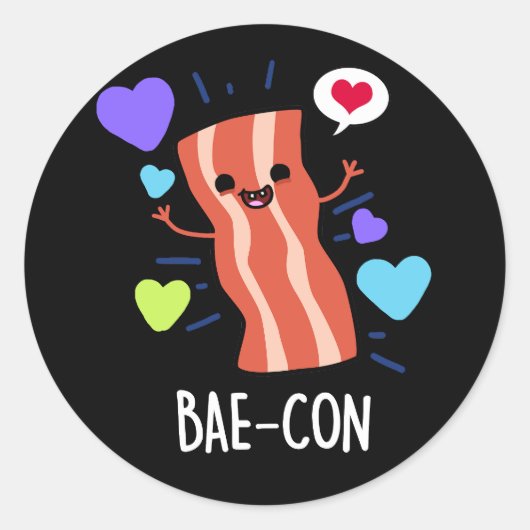 Bae-con Funny Bacon Pun Ronde Sticker (Voorkant)