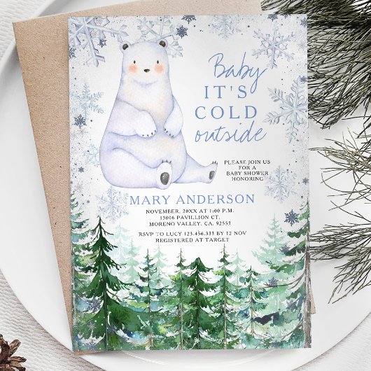 Baer Winter Sneeuwvlokken Bos Dier Baby shower Kaart