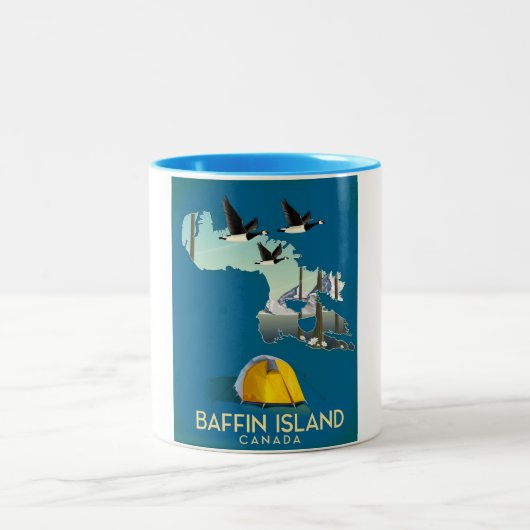 Baffin Island kaart Canada reisposter Tweekleurige Koffiemok (Center)