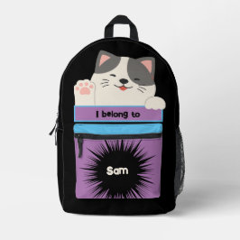 Bag Buddy Schattige Grijze & Witte Winkende Kitty Bedrukte Rugzak