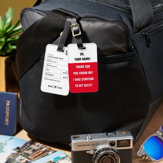 BAG LABEL -<Custom name>Ik word duizelig! Bagagelabel (Voorkant /achterkant)