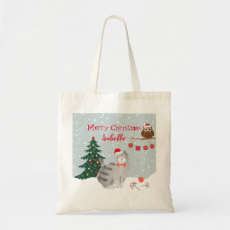 Bag met winterdecor. Kute kat en uil. Tote Bag