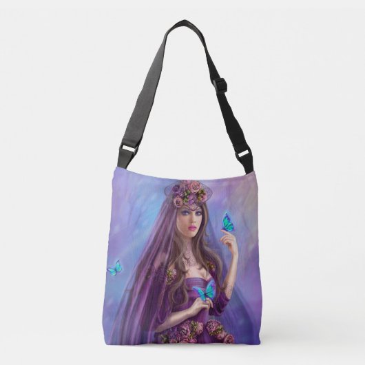 Bag Mooie vrouwenfee en blauwe vlinders Crossbody Tas (Voorkant)