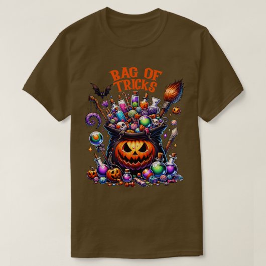 Bag of Tricks is het Halloween seizoen T-shirt (Design voorkant)