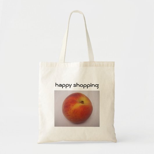Bag  perziken met tekst: "happy shopping" tote bag (Voorkant)