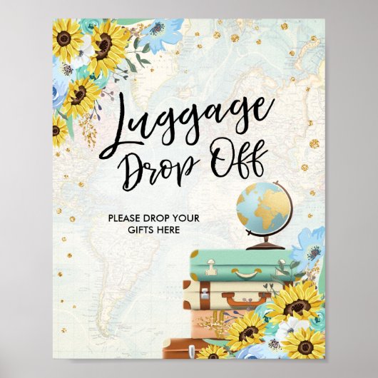 Bagage laat reisavontuur Blauwe zonnebloemen valle Poster (Voorkant)