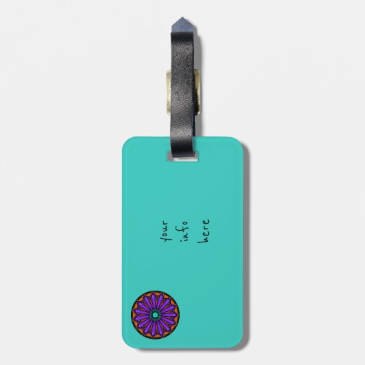 Bagage label. Blauwgroen/blauwe achtergrond. Manda Bagagelabel (Achterkant verticaal)