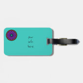 Bagage label. Blauwgroen/blauwe achtergrond. Manda Bagagelabel (Achterkant horizontaal)