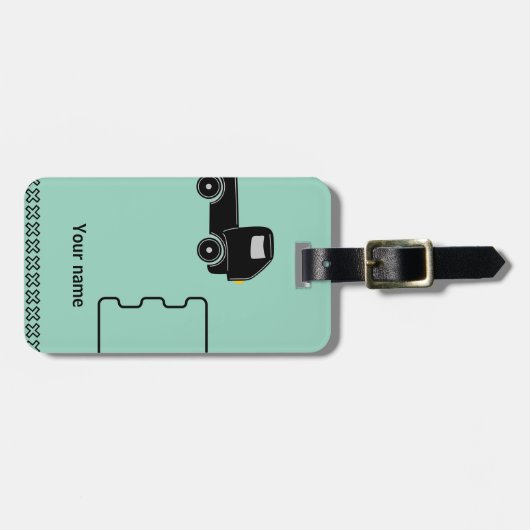 Bagage label met naamlabel en mobiele illustratie (Voorkant horizontaal)