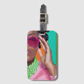 Bagage label. Roze en groene strepen. Bagagelabel (Voorkant (verticaal))