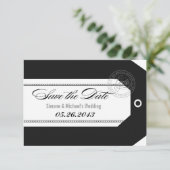 Bagage label Save the Dates klassiek zwart + wit Date (Staand voorkant)