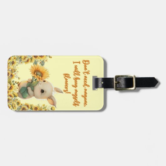 Bagage label | Schattig konijn bedrijf zonnebloem (Voorkant horizontaal)