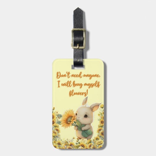 Bagage label | Schattig konijn bedrijf zonnebloem (Voorkant verticaal)
