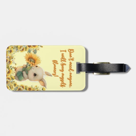 Bagage label | Schattig konijn bedrijf zonnebloem (Achterkant horizontaal)