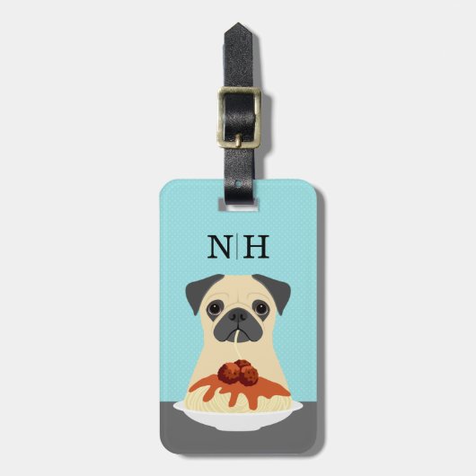 Bagage labels met lichtbruine pug (Voorkant verticaal)