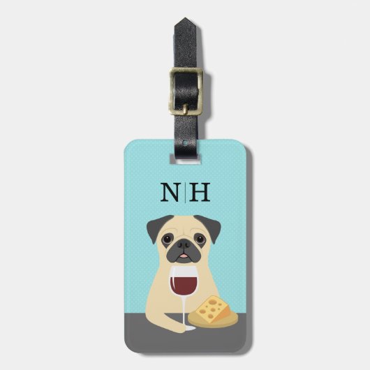 Bagage labels met lichtbruine pug (Voorkant verticaal)