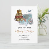 Bagage Map Destination Wedding Save the Date (Staand voorkant)