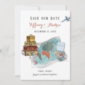 Bagage Map Destination Wedding Save the Date (Voorkant)