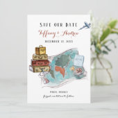 Bagage Map Destination Wedding Save the Date (Staand voorkant)