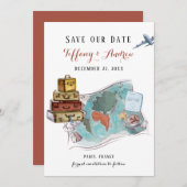 Bagage Map Destination Wedding Save the Date (Voorkant / Achterkant)