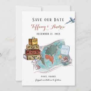 Bagage Map Destination Wedding Save the Date