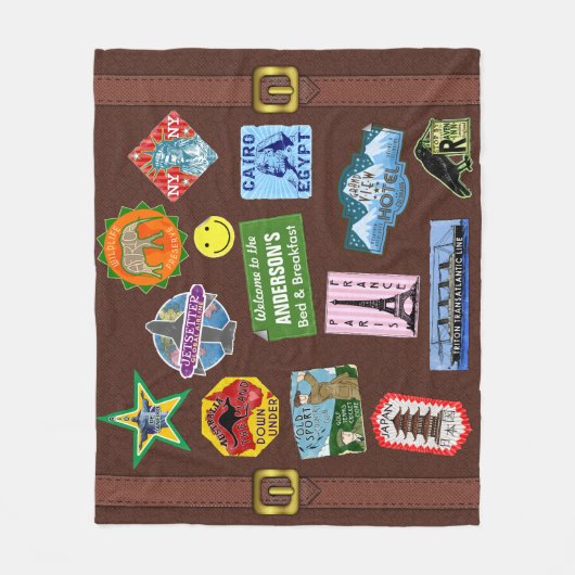  bagage World Travel Suitcase Sticker Name Fleece Deken (Voorkant)