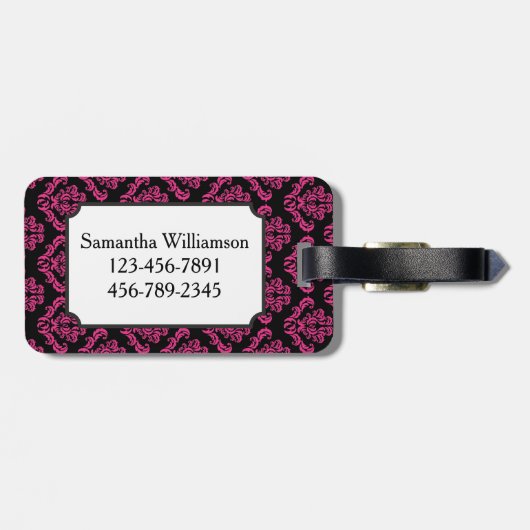 Bagagelabel aangepast roze bride Damask Pattern (Achterkant horizontaal)
