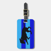 Bagagelabel afspeelbare blauwe strepen in zwart la (Voorkant verticaal)