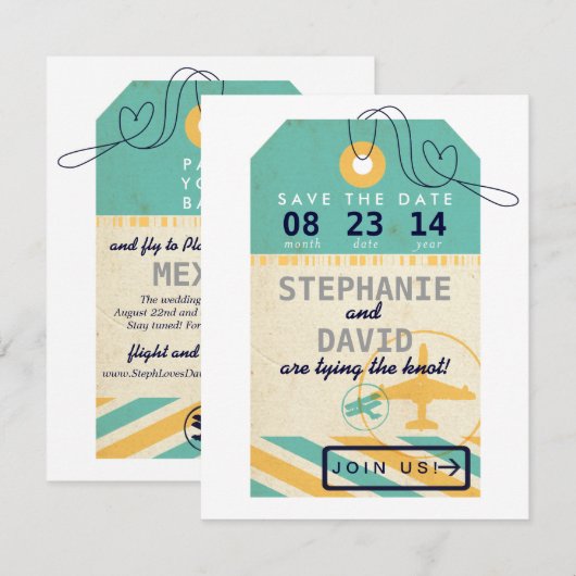 bagagelabel Airmail Destination Wedding Save Date Save The Date (Voorkant / Achterkant)