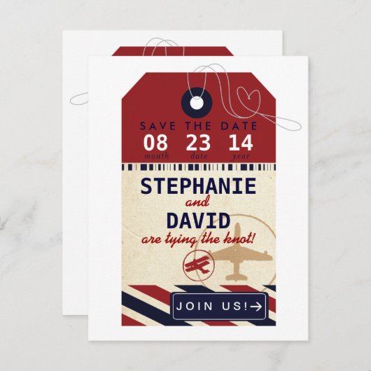 bagagelabel Airmail Destination Wedding Save Date Save The Date (Voorkant / Achterkant)