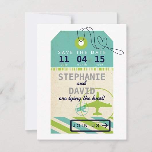 bagagelabel Airmail Destination Wedding Save Date Save The Date (Voorkant)