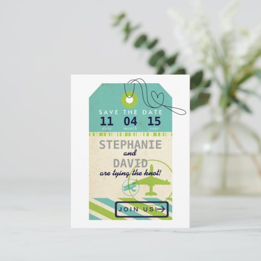bagagelabel Airmail Destination Wedding Save Date Save The Date (Staand voorkant)