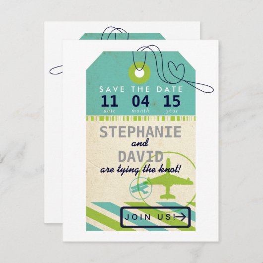 bagagelabel Airmail Destination Wedding Save Date Save The Date (Voorkant / Achterkant)