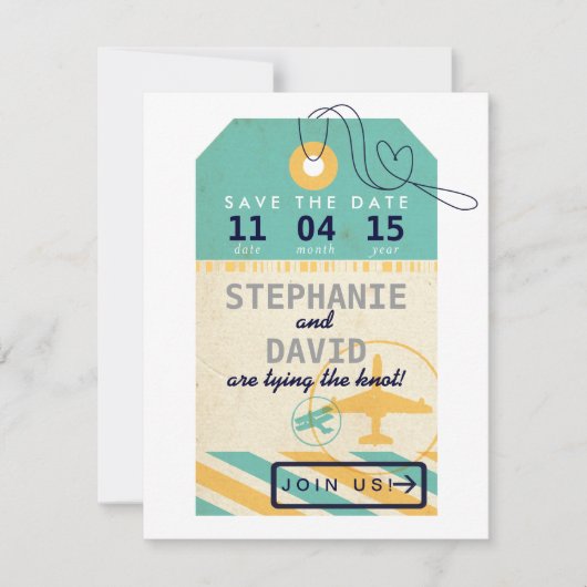 bagagelabel Airmail Destination Wedding Save Date Save The Date (Voorkant)