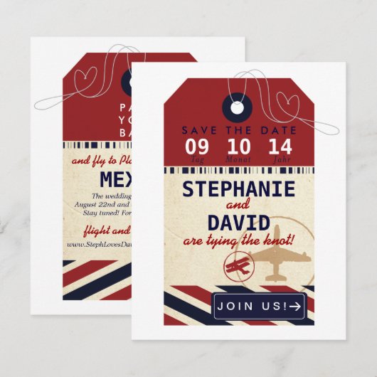 bagagelabel Airmail Save Date German Deutsch Save The Date (Voorkant / Achterkant)