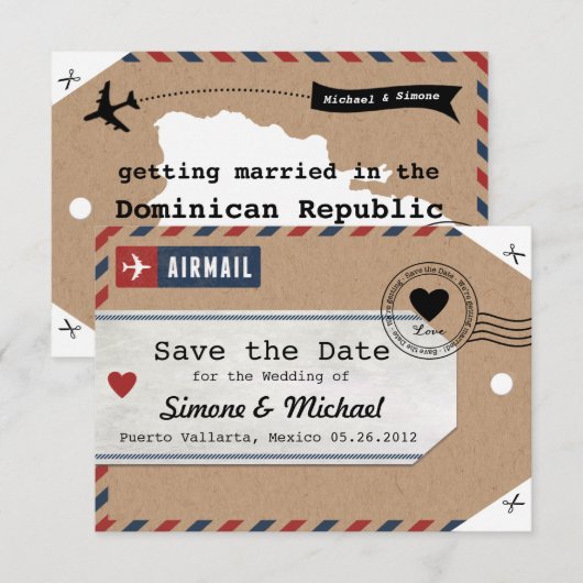Bagagelabel Airmail Save The Date (Voorkant / Achterkant)