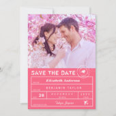Bagagelabel bestemming bruiloft Fuchsia roze foto Save The Date (Voorkant)