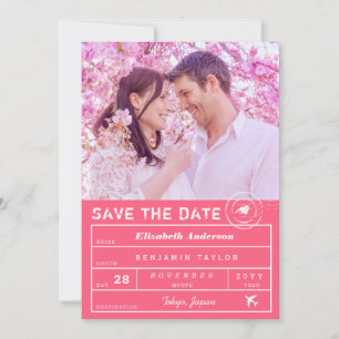 Bagagelabel bestemming bruiloft Fuchsia roze foto Save The Date