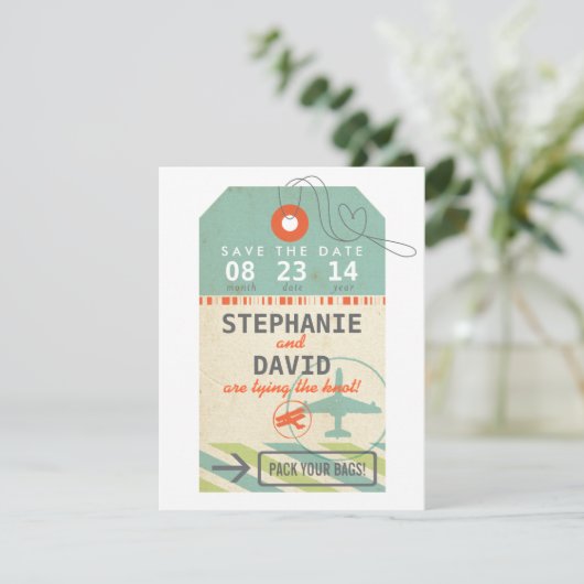 Bagagelabel  Bestemming Trouwdatum Opslaan Save The Date (Staand voorkant)