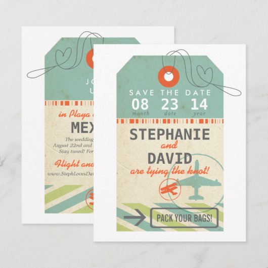 Bagagelabel  Bestemming Trouwdatum Opslaan Save The Date (Voorkant / Achterkant)