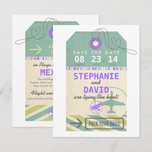 bagagelabel bestemming Weddenschap Opslagdatum Save The Date (Voorkant / Achterkant)