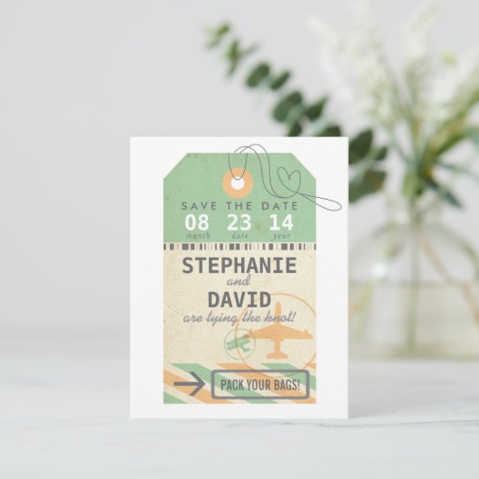 Bagagelabel Bestemmingsweddenschap Opslagdatum Save The Date (Staand voorkant)