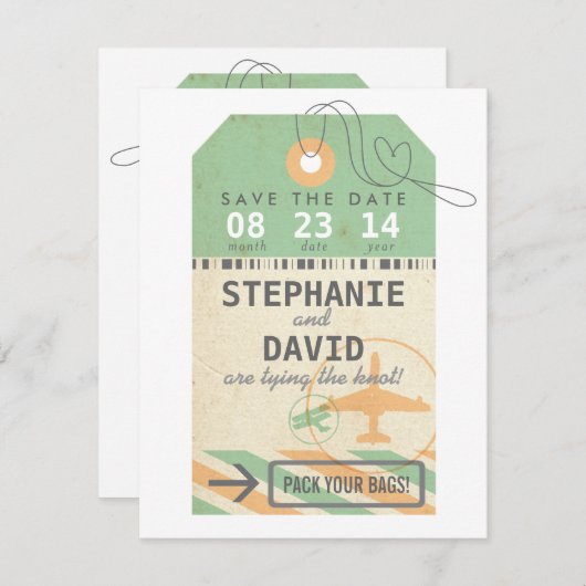 Bagagelabel Bestemmingsweddenschap Opslagdatum Save The Date (Voorkant / Achterkant)