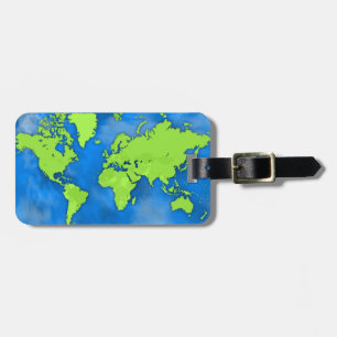 Bagagelabel blauwe en groene Wereldkaart