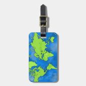 Bagagelabel blauwe en groene Wereldkaart (Voorkant verticaal)