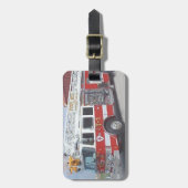 Bagagelabel brandend vrachtwagen. (Voorkant verticaal)