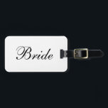 bagagelabel "Bride"<br><div class="desc">'Bride' Bagagelabel is perfect voor de huwelijksreis. "Groom" ook beschikbaar. Zou er geweldig uitzien op een cadeauset van bagage voor het stel! Veel ruimte op de achterkant voor informatie.</div>